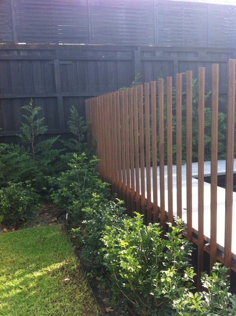 Like this for a section of pool fence Wood Pool Fence, Pool Fencing Ideas, Iron Pool Fence, Picket Fence Panels, Pool Fencing, Wood Fence Design, Side Yard Landscaping, Pool Landscape Design, Front Yard Fence