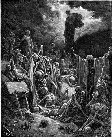 The Valley Of Dry Bones, Valley Of Dry Bones, Dry Bones, Gustave Dore, Bone Art, Occult Art, Biblical Art, Wood Engraving, Norman Rockwell