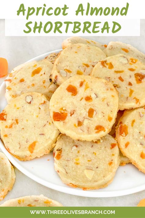 Persimmon Cookies Easy, Apricot Pillow Cookies, Apricot Cream Cheese Cookies, Apricot Cookies Christmas, Recipes With Dried Apricots, Dried Apricots Recipes, Apricot Baking, Savoury Shortbread, Flavoured Shortbread