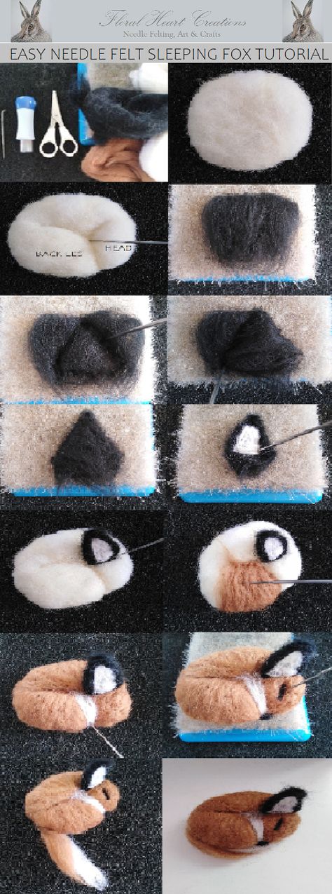 Sleeping Fox Needle Felt, Needle Felting Fox Easy, Needle Felting Easy Simple, Needle Felted Fox Tutorial, Needle Felted Animals Easy, Needle Felting Diy Tutorials, Felted Fox, Fox Diy, Felting Animals