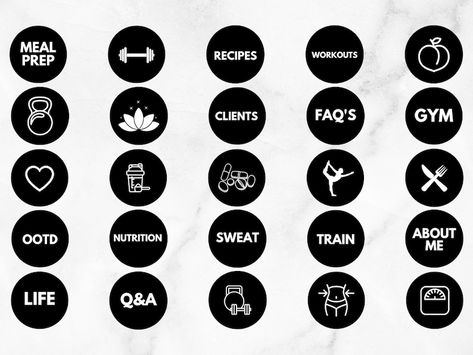 52 Black and White Fitness Instagram Story Highlight Covers - Etsy Hungary Personal Trainer Aesthetic, White Instagram Theme, Trainer Aesthetic, Templates Aesthetic Instagram, Highlight Cover Aesthetic, Gym Icon, Minimal Instagram, Fitness Branding, Personal Training Programs