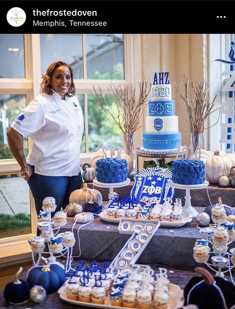 Zeta Phi Beta Graduation Pictures, Graduate Photoshoot, Cakes For Weddings, Sweets Table, Phi Beta Sigma, Kind Of Blue, Setting Ideas, Graduation Cake, Zeta Phi Beta