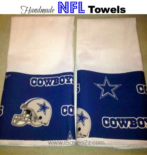 Handmade NFL Towels!!!  Oh YEAH!!  I can't believe how easy these are to make! Cowboy Crafts, Credit Card Organizer, Football Diy, Football Crafts, Nfl Gifts, Dallas Cowboy, Sport Craft, Crafts To Make And Sell, Nfl Sports