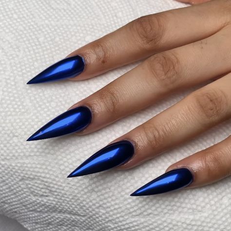 Blue Electric Nails, Electric Blue Nails, Gold Stiletto Nails, Blue Stiletto Nails, Blue Chrome Nails, Dark Blue Nails, Royal Blue Nails, Sharp Nails, Pink Chrome Nails