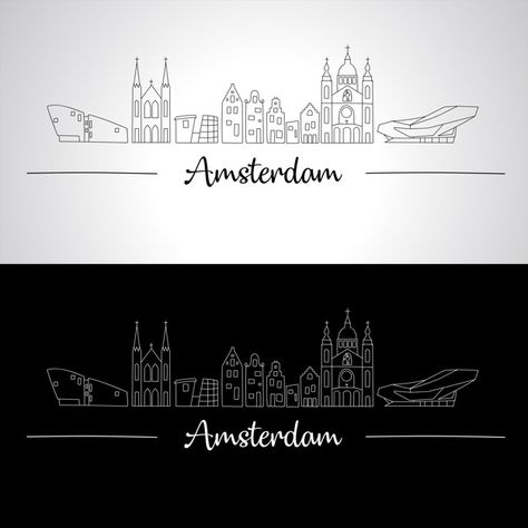 Amsterdam skyline with all famous buildings Premium Vector Amsterdam Skyline, Instagram Carousel, Famous Buildings, Amsterdam Travel, Travel Brochure, Carousel, Premium Vector, Graphic Resources, Amsterdam