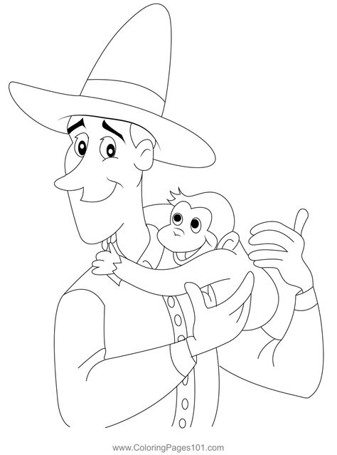 George Swings With Man In Hat Coloring Page Curious George Drawing, Hat Coloring Page, Curious George Coloring Pages, Curious George, Coloring Book Pages, Free Kids, Printable Coloring Pages, Book Pages, Monkeys