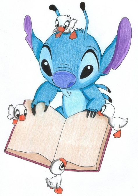 Stitch Reading A Book, Tattoo Ideas Stitch Disney Characters, Disney Stitch Tattoo Black And White, Stitch In Costume Drawing, Stitch Colored Pencil Drawing, Stitch Sitting Drawing, Lelo And Stich, Toothless And Stitch, Film Anime