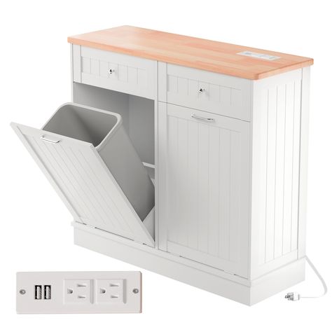 PRICES MAY VARY. Space Saving and Concealment: Double Tilt-out trash cabinet 35.8 "H x 39.3 "L x 13 "W (for 2 x 10 gallon trash cans), which can hide the trash cans well, keep the kitchen delicate and the floor clean,while your pets will never knock over the trash cans anymore.It also blocks odors from emanating Updated Built-in Power Outlet: Our 10 gallon trash can cabinet with storage features 2*standard outlets and 2*USB ports, compatible with U.S. voltage standards. The 4.9-foot cord provides ample length to plug in your kitchen appliances, such as coffee makers and blenders, or to charge your devices, making it a versatile addition to your kitchen setup Kitchen Farmhouse Stayle Trash Can: The trash cabinets are simple and practical in design, perfect for dressing up your kitchen, home Tilt Out Trash Cabinet, Trash Cabinet, Room White, Kitchen Trash Cans, Living Room White, Power Outlet, Kitchen Living Room, Kitchen Living, Living Room Kitchen