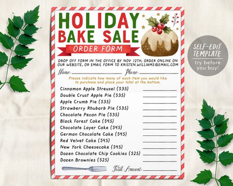 Holiday Bake Sale, Bakery Order Form, Christmas Fundraiser, Apple Streusel, School Pto, Order Form Template, Template Christmas, New York Cheesecake, I Feel Free