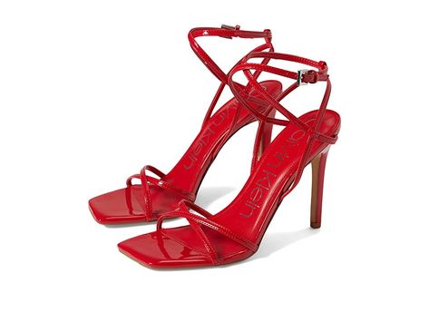 Calvin Klein Tegin - Women's Shoes : Medium Red : The Calvin Klein Tegin has crisscrossing straps at the instep and vamp that add modern dimension to a square-toe sandal lifted by a sky-high stiletto heel. Fits true to size. Crisscrossing straps at the instep and vamp. Ankle straps for support and comfort. Square-toe sandal lifted by a sky-high stiletto heel. Man-made upper, lining and insole. Synthetic sole. Imported. Measurements: Heel Height: 5 in Weight: 7 oz Product measurements were taken Red Strap Heels, 2010 Heels, Red Prom Heels, Red Heels Prom, Red Shoes Heels, Red Strappy Heels, Dr Shoes, Heels Red, Square Toe Sandals