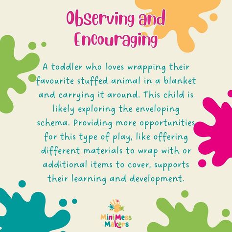 Enveloping! Does your little one favour hiding under the table? Or like to wrap up their dolls? Maybe they enjoy the Enveloping schema. #sensoryandmessyplay #toddlerclassescornwall #babygroupcornwall #edibleplay #minimessmakers #myminimessmaker #messyplaycornwall ##schemasofplay Play Schemas, Ece Teacher, Learning Stories Examples, Early Childhood Education Resources, Sensory Input, Learning Stories, Playbased Learning, Toddler Stuff, Teaching Quotes