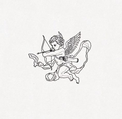 Heart Tat, Cupid Tattoo, Cherub Tattoo, Anime Vs Cartoon, Angel Tattoo Designs, Stomach Tattoos, Spiritual Tattoos, Tattoo Design Book, Minimalist Tattoos