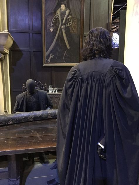 Snape's costume and wig from behind looks really lifelike. Severus Snape Costume, Severus Snape Tattoo, Snape Costume, Snape Funny, Young Severus Snape, Young Snape, Severus Snape Art, Snape And Hermione, Severus Snape Fanart