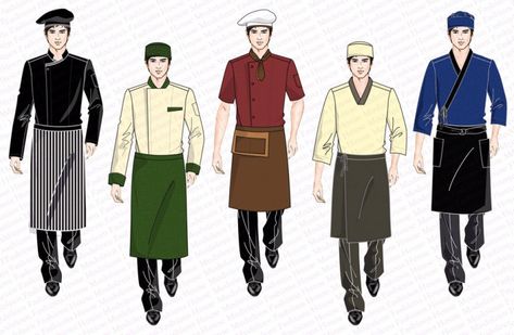 Kitchen & Chef Uniform Design | Singapore Uniforms Supplier & Tailor Uniforms Restaurant, House Keeping Uniform, Apron Uniform, Uniform Illustration, Restaurant Outfit, Chef Jackets Design, Kitchen Uniform, Doctor Uniform, Scrub Suit