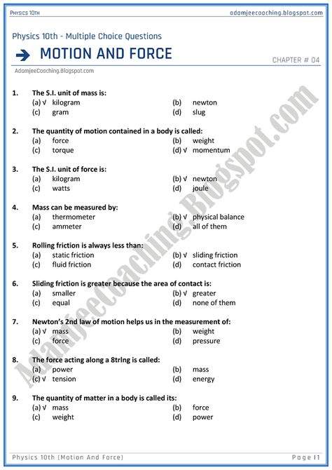 Adamjee Coaching: Motion and Force - MCQs - Physics 10th Motion Notes, Force Physics, Jee Physics, Science Formulas, Science Word Wall, Physics Questions, Force And Pressure, Gcse Physics, Books Notes