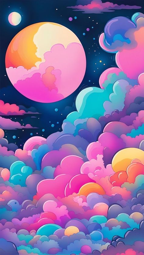 Rainbow Background Wallpapers, Rainbow Illustration Art, Colorful Digital Art, Colourful Wallpaper Iphone, Neon Artwork, Cloud Wallpaper, Original Art Prints, Iphone Background Wallpaper, Pretty Wallpapers Backgrounds