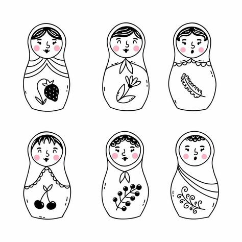 Matryoshka Doll Drawing, Russian Matryoshka Doll, Doll Drawing, Russian Dolls, Doodle Style, Matryoshka Doll, Russian Doll, Fashion Set, Vector Art