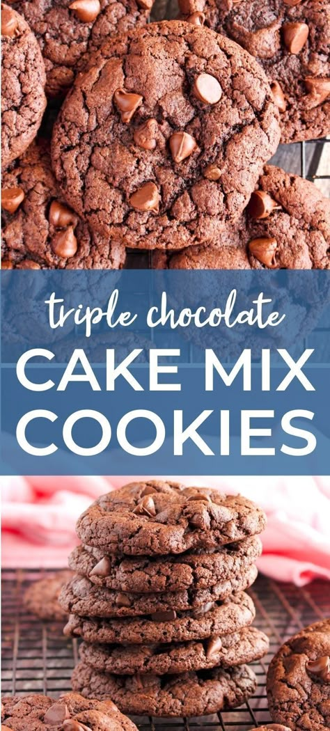 Double Chocolate Chip Cake Mix Cookies, Triple Chocolate Cake Mix Cookies, Triple Chocolate Fudge Cake Mix Cookies, Chocolate Cake Batter Cookies, Triple Chocolate Cake Mix Recipes, Choc Cake Mix Cookies, Chocolate Cake Mix Cookies Recipes, Chocolate Cake Cookies Boxed, Chocolate Cake Mix Cookies 3 Ingredient