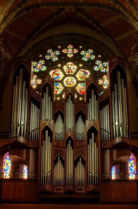 Organ Pipes. The rose window and organ pipes at Christ Church Cathedral in Victoria, British Columbia, Canada Organ Music, Pipe Organ, Rose Window, Cathedral Architecture, Church Windows, Cathedral Church, Church Architecture, Christ Church, Victoria Bc