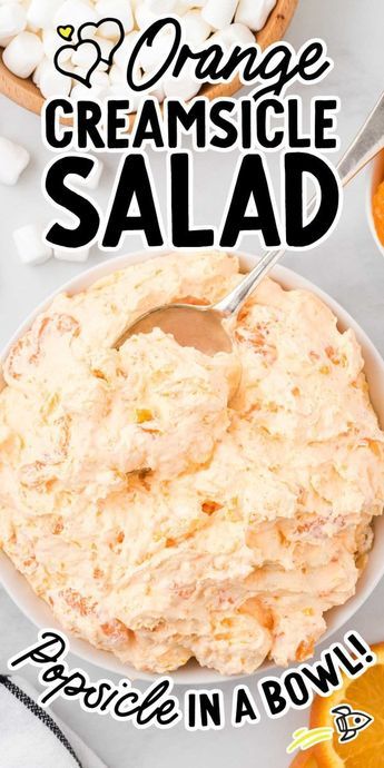 Orange Creamsicle Salad, Creamsicle Salad, Marshmallow Salad, Pudding Whipped Cream, Orange Recipes Dessert, Orange Jello Salads, Silky Pudding, Fluff Salad Recipes, Easy Fruit Salad Recipes