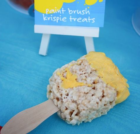 The-Celebration-Shoppe-Art-Party-Rice-Krispie-Paint-Brush-cr Rice Krispie Paint Brushes, Summer Party Treats, Party Rice, Kids Party Snacks, Birthday Party Snacks, Best Party Food, Art Birthday Party, Fun Birthday Party, Rice Crispy Treats