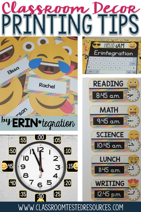 Classroom Decor Printing Tips Emoji Classroom Theme, Class Theme, Classroom Decor Themes, 4th Grade Classroom, Classroom Labels, 3rd Grade Classroom, 2nd Grade Classroom, Theme Classroom, New Classroom