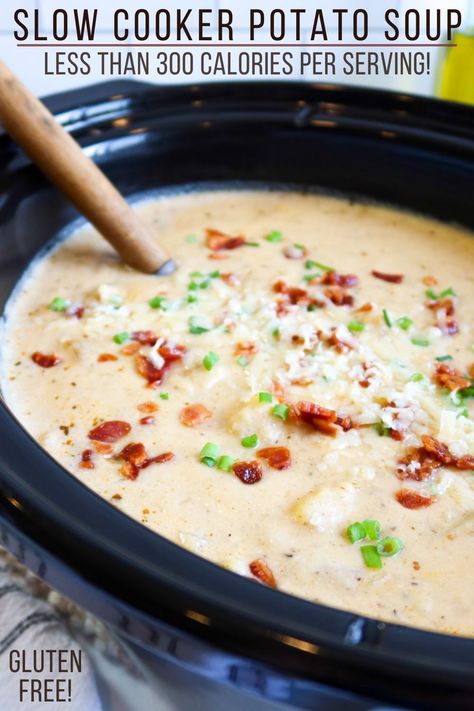 Healthy Cream Of Potato Soup, Potato Bacon Cheese Soup Crock Pot, Soup Sunday Crock Pot, Potato Soup Crock Pot Heavy Cream, Healthy Potato Bacon Soup, Potato Soup With Yukon Gold Potatoes, Potato Soup Gold Potatoes, Crockpot Potato Soup Yukon Gold, Simple Crock Pot Soup Recipes