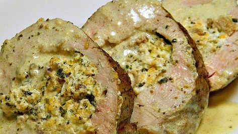 Pesto and Cheese Stuffed Pork Tenderloin Recipe | Allrecipes Cheese Stuffed Pork Tenderloin, Pork Tenderloin Recipe, Pork Roll, Tenderloin Recipe, Stuffed Pork, Tenderloin Recipes, Pork Tenderloin Recipes, Stuffed Pork Tenderloin, Cheese Stuffed