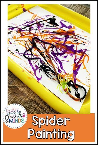 Halloween Preschool Theme- Spider Painting Open Ended Halloween Art, Preschool Halloween Spider Craft, Halloween Process Art For Preschoolers, Halloween Prek Art, Process Art Halloween, Halloween Art For Kids Preschool, October Art Preschool, Open Ended Halloween Art For Preschool, Halloween Process Art For Toddlers