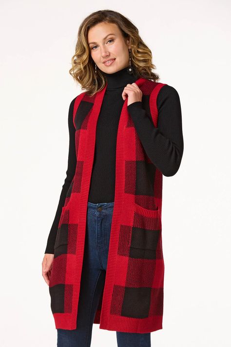 Women's Clothing Store | Your Style. Delivered. Plaid Sweater Vest, Christmas Buffalo Plaid, Black Color Palette, Christmas Sweater Vest, Plaid Tunic, Plaid Sweater, Plaid Top, Holiday Ready, Open Design