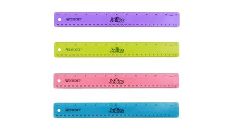 Measure items at home or in the classroom with the Westcott Jellies Transparent Ruler. This ruler is made of strong yet bendable plastic, and the numbers and graduations are easy to read. Designed for medium-duty use. Made of pliable plastic that can be bent or twisted for difficult-to-measure applications. Offers sharply delineated numerals and graduations to help you see. Scaled in metric 1/16th. | Westcott Jellies 1" x 12" Assorted Colors Transparent Ruler [SKU:5037377] | Office Depot OfficeMax Office Max, Office Depot, The Numbers, In The Classroom, The Classroom, Ruler, Jelly, To Read, Color