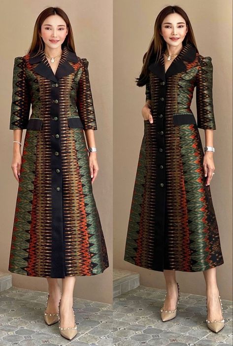 Dress Batik Modern, Model Dress Batik, Batik Dress Modern, Filipiniana Dress, Batik Modern, Dress Batik, Gaun Fashion, Long Kurti Designs, Batik Fashion