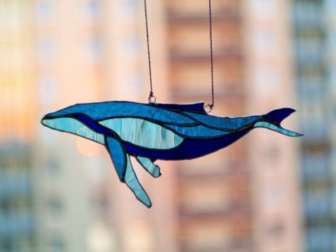 Stained Glass Whale, Stained Glass Blue, Big Whale, Whale Pattern, Stained Glass Ornaments, Stained Glass Suncatchers, Stained Glass Diy, Stained Glass Panel, Glass Fish