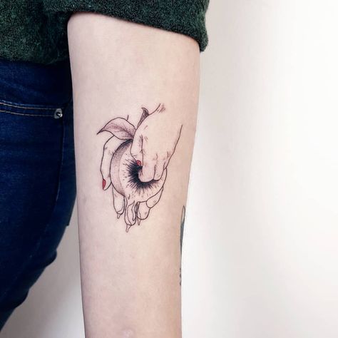 Peach Pit Tattoo, Peaches Tattoo, Peach Tattoo, Fruit Tattoo, Food Tattoos, Peach Pit, Little Tattoos, Line Tattoos, Minimal Tattoo