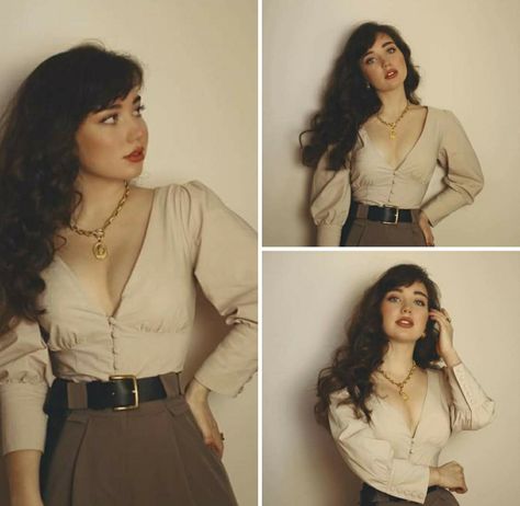 40s Outfit Inspiration, Dark Academia Romantic Body Type, Sweetheart Line Dress, Romantic Fall Makeup, Modern Elvish Outfits, Blouse And Slacks Women, Modern 30s Fashion, Cozy Librarian Aesthetic, 2023 High Fashion Trends