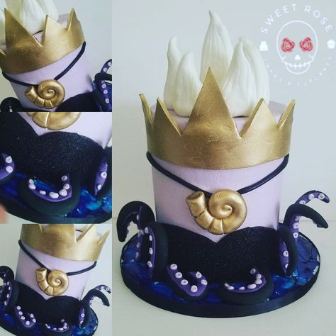 Villain Birthday Cake, Ursula Themed Party, Disney Villain Cake Ideas, Ursula Party Ideas, Ursula Birthday Cake, Disney Villains Cake Ideas, Ursula Party Decorations, Ursula Birthday Party, Ursula Birthday Party Ideas