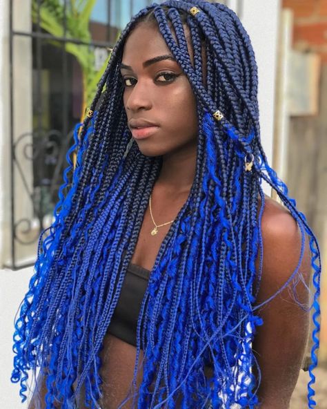 Blue Box Braids, Blue Braids, Curled Hair With Braid, Two Braid Hairstyles, Afro Braids, Individual Braids, Blonde Box Braids, Short Box Braids, Colored Braids