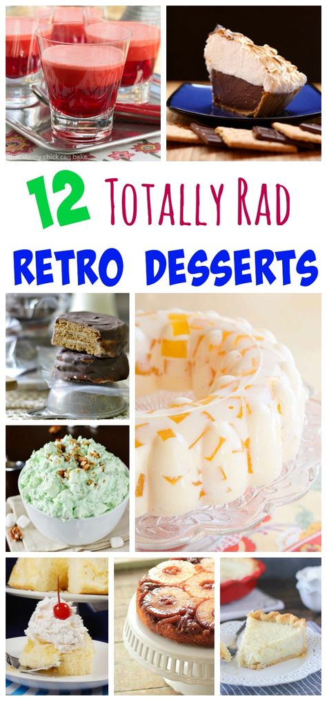 12 Totally Rad Retro Desserts - get ready for a blast from the past with recipes for classic cakes, vintage pies, jazzed up jello, and all of your favorite desserts from your childhood. Desserts From The 50s, 1960s Desserts, Retro Recipes 1960s Vintage Food, 50s Desserts, 1960s Food, Jello Mold Recipes, 1950s Food, Martini Party, Retro Desserts