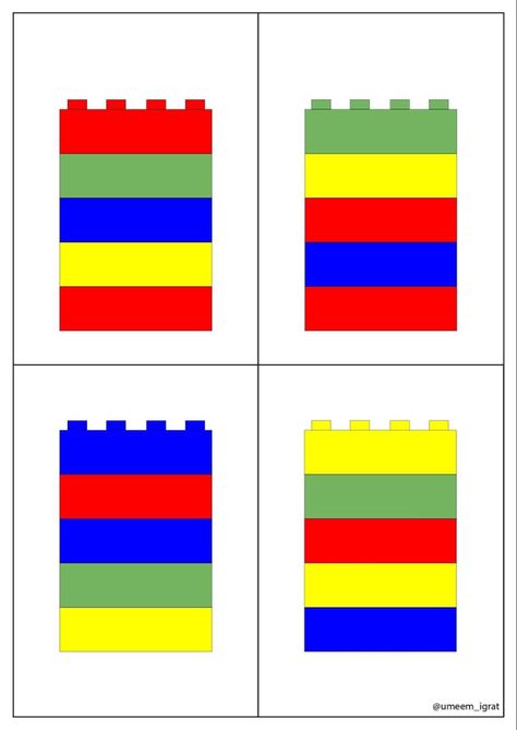 Color Popsicle Stick Activity, Pattern Cards Preschool, Table Games For Kids, Lego Blocks Printable, Lego Therapy, Printable Lego, Lego Math, Lego Education, Language Therapy Activities