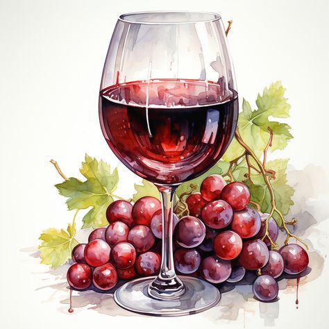 Wine Picture, Wine Drawing, Wine Glass Images, Wine Clipart, Grapes And Wine, Food Watercolor, Decorate Notebooks, Grape Wine, Wine Painting