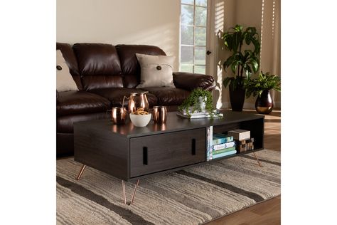 Dark Brown Couch, Brown Leather Couch Living Room, Black Drawer Handles, Leather Couches Living Room, Brown Living Room Decor, Brown Leather Couch, Contemporary Coffee Table, Ashley Furniture Homestore, Brown Living Room