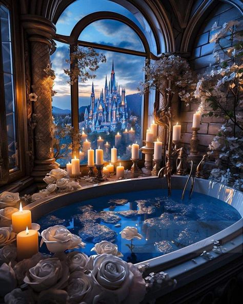 Goth Bedroom, Fantasy Bedroom, Fantasy Rooms, Dream Apartment Decor, Bathroom Decor Apartment, Gorgeous Bathroom, Fantasy Homes, Fantasy House, Blue Bathroom