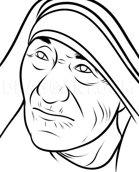 How To Draw Mother Teresa, Mother Teresa, Step by Step, Drawing Guide, by Dawn | dragoart.com Mother Teresa Sketch Easy, Mother Teresa Drawing, Mother Teresa Pictures, Drawings Pencil Sketch, Mother Teresa Art, Beautiful Easy Drawings, Beautiful Pencil Drawings, Buddhist Art Drawing, Jesus Drawings