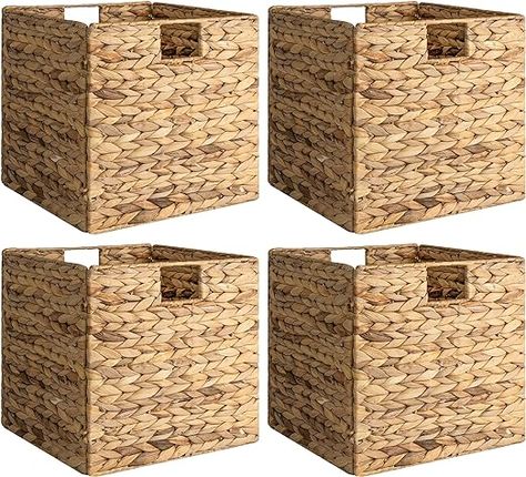 Limited time deal $79.99 (6% Off)(List Price: $84.99) StorageWorks Wicker Baskets for Storage with Liners, Water Hyacinth Storage Baskets for Organizing, Handwoven Wicker Storage Cubes, Large, 4 Pack Cube Baskets, Shelf Baskets, Large Wicker Basket, Ikea Finds, Baskets For Shelves, Cube Storage Bins, Natural Baskets, Square Baskets, Cube Shelves