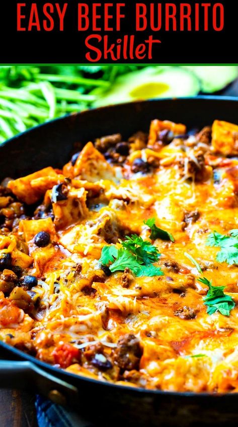 Easy Beef Burrito Skillet Beef Burrito Skillet Recipe, Ground Beef Burrito Skillet, Easy Ground Beef Burrito Recipe, Easy Skillet Meals Ground Beef, Hamburger Burrito Recipe, Taco Skillet Dinner Beef, Easy Mexican Food Recipes Ground Beef, Hamburger Skillet Meals, One Pot Skillet Meals