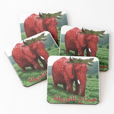 Get my art printed on awesome products. Support me at Redbubble #RBandME: https://www.redbubble.com/i/coasters/Arabic-Text-%D8%B5%D8%A8%D8%A7%D8%AD-Strawberry-Morning-Elephant-Funny-Meme-by-fomodesigns/152830200.E5I3N?asc=u Arabic Strawberry Elephant, Strawberry Elephant, Elephant Funny, Funny Meme, Coasters Set, Phone Covers, Coaster Set, Hot Drink, Awesome Products