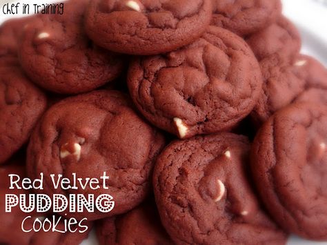 Red Velvet Pudding Cookies - Chef in Training Red Velvet Pudding, Velvet Recipes, Chocolate Chip Pudding, Red Velvet Recipes, Velvet Cookies, Red Velvet Cookies, Pudding Cookies, C Is For Cookie, Semi Sweet Chocolate Chips