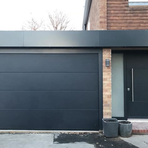 Matching front & garage doors (24) Garage Doors Uk, Grey Garage Doors, Contemporary Garage Doors, Garage Extension, Modern Garage Doors, Garage Door Types, Garage Door Styles, Exterior House Remodel, Contemporary Front Doors