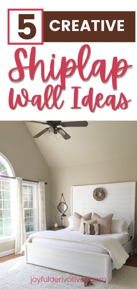 Use these 5 creative ideas to add a simple and beautiful farmhouse flair to your home! These shiplap wall ideas and more are easy to install and beautiful to look at! Partial Shiplap Wall Bedroom, Shiplap Decor Ideas, Shiplap Wall Bedroom, Shiplap Inspiration, Easy Shiplap, Faux Shiplap Wall, Ultimate Farmhouse, Shiplap Wall Ideas, Shiplap Ideas