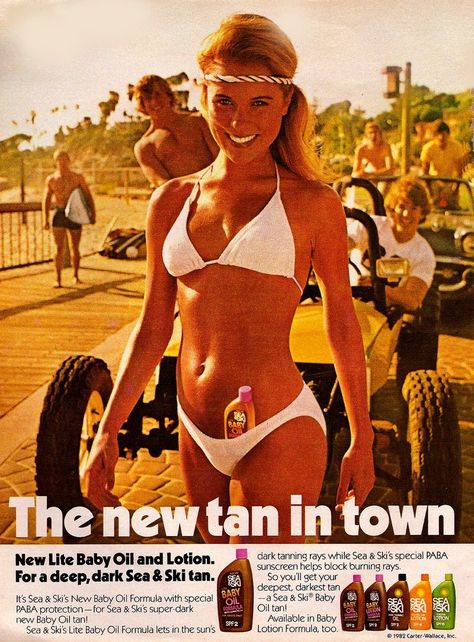 New Lite Baby Oil and Lotion, the new tan in town. - Board "Beauty-Ads for Suntan Lotions". - Baby Oil Tan, Steampunk Women, Retro Beauty, Beauty Ad, Super Dark, Baby Lotion, Vintage Cosmetics, Tanning Oil, The Golden Age